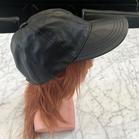 90’s Hip-Hop GENUINE LEATHER HAT CAP BLACK ONE SIZE FITS MOST - Picture 3 of 8